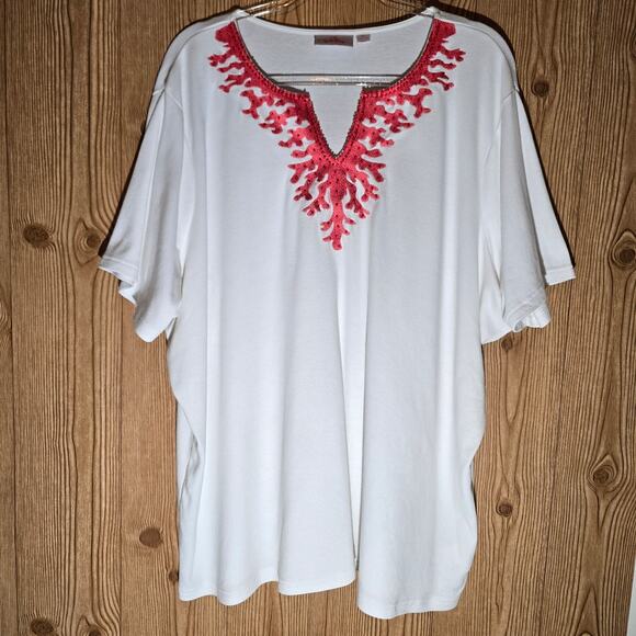 Quacker Factory split neck beaded tunic top 3X - Picture 1 of 7